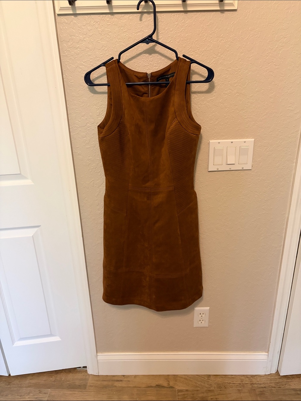 White House Black Market Sleeveless Suede Dress in Cognac